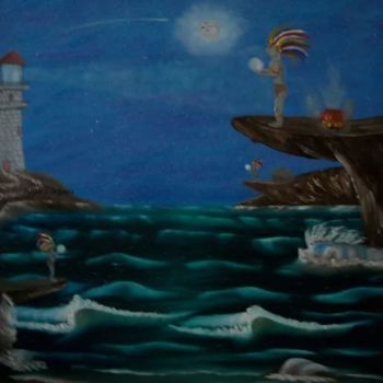 Painting titled "Honoring the Moon" by Alfonso Segovia, Original Artwork, Oil