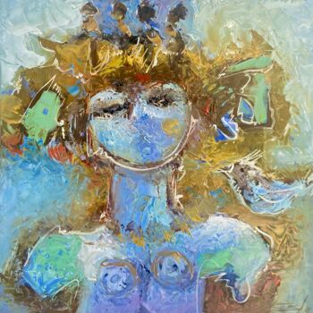 Malerei mit dem Titel "Reina azul" von Alfonso Sosa, Original-Kunstwerk, Öl Auf Holzplatte montiert