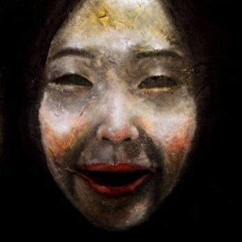 Painting titled ""Mask from the past…" by Dominique Alfonso, Original Artwork, Oil