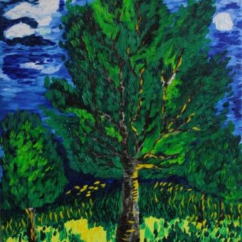 Painting titled "GREEN FIELD" by Alfonsus Agusta, Original Artwork, Oil