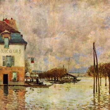 Peinture intitulée "L'Inondation à Port…" par Alfred Sisley, Œuvre d'art originale, Émail