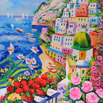 Painting titled "Bloomed terrace - P…" by Alfredo Grimaldi, Original Artwork, Oil Mounted on Wood Stretcher frame