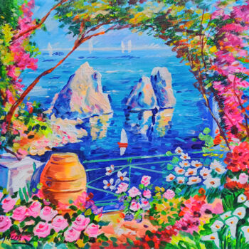Painting titled "Capri in bloom - It…" by Alfredo Grimaldi, Original Artwork, Acrylic Mounted on Wood Stretcher frame