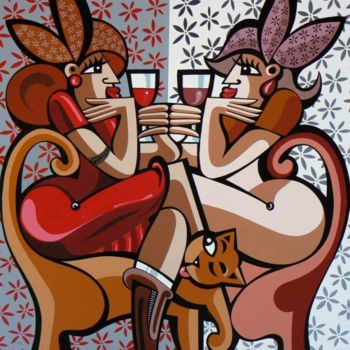 Картина под названием "Vin Deshabillé" - Alfredo Lopez, Подлинное произведение искусства