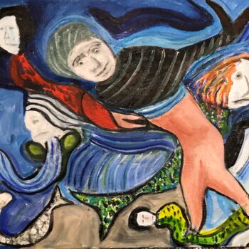 Schilderij getiteld "Mermaids" door Alfredo Machado Zingg, Origineel Kunstwerk, Acryl Gemonteerd op Frame voor houten branca…
