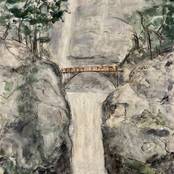 Painting titled "Multinomah falls" by Alfredo Machado Zingg, Original Artwork, Acrylic