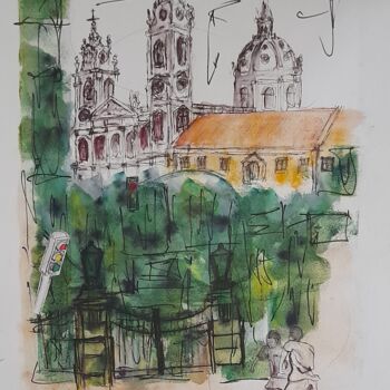 Disegno intitolato "Basilica da Estrela…" da Alfredo Marceneiro, Opera d'arte originale, Acrilico