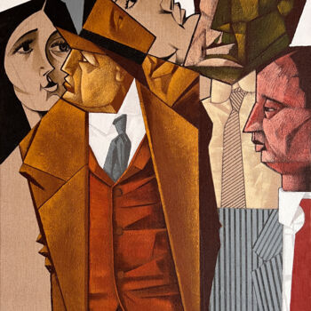 「Composición Figuras…」というタイトルの絵画 Alfredo Montañaによって, オリジナルのアートワーク, オイル ウッドストレッチャーフレームにマウント