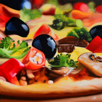 Painting titled "MANGIAMI CON GLI OC…" by Alfredo Perrotti, Original Artwork, Oil Mounted on Wood Stretcher frame