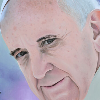 Painting titled "PAPA FRANCESCO" by Alfredo Perrotti, Original Artwork, Oil Mounted on Wood Stretcher frame