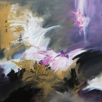 Malarstwo zatytułowany „fleur dans l'espace” autorstwa Kelo, Oryginalna praca, Akryl