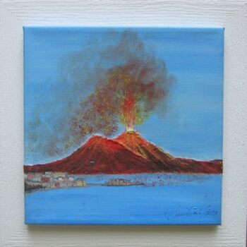 Painting titled "VESUVIO IN ERUZIONE" by Alfredo Troilo, Original Artwork, Oil Mounted on Wood Stretcher frame
