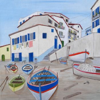 Painting titled "PAESAGGIO MEDITERRA…" by Alfredo Troilo, Original Artwork, Oil Mounted on Wood Stretcher frame