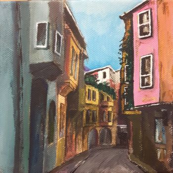 Painting titled "Holiday street" by Algis, Original Artwork, Acrylic