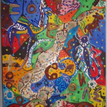 Peinture intitulée "60_75cm acrylique+p…" par Toufa Alharah, Œuvre d'art originale