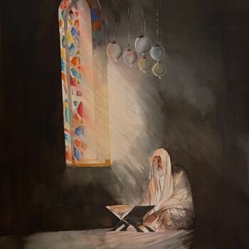 Pintura titulada "Qura'an Reciter" por Ali Ahmadi, Obra de arte original, Acuarela