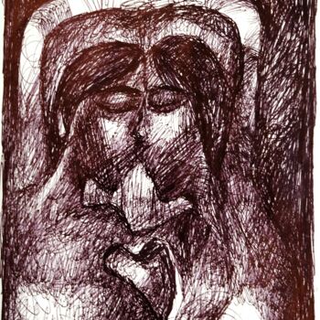 Drawing titled "MOI ET TOI" by Ali Darwish, Original Artwork, Ballpoint pen