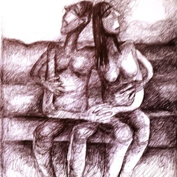 Drawing titled "ESPOIR D'AMOUR" by Ali Darwish, Original Artwork, Ballpoint pen
