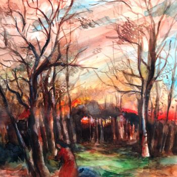 Peinture intitulée "PERDUE DANS LES BOIS" par Ali Darwish, Œuvre d'art originale, Aquarelle