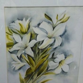 Malerei mit dem Titel "white flowers" von Nasim Khalaj, Original-Kunstwerk, Aquarell