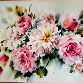 Malerei mit dem Titel "flowers" von Nasim Khalaj, Original-Kunstwerk, Aquarell