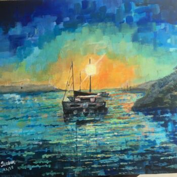 Pintura intitulada "Dawn in Gocek-Göcek…" por Ali Serdar Erdurmaz, Obras de arte originais, Acrílico