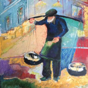 Painting titled "old yogurt seller" by Ali Serdar Erdurmaz, Original Artwork, Acrylic