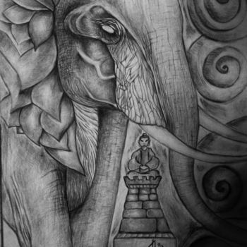 Drawing titled "The elephant king.j…" by Alia Beydoun, Original Artwork, Charcoal