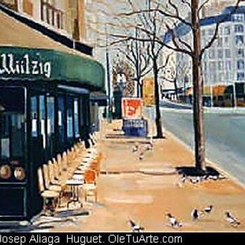 Painting titled "Cafe Wulzig, París" by Josep Aliaga I Huguet, Original Artwork, Oil