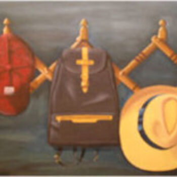 Painting titled "hats on hanger" by Ali Barlık, Original Artwork, Oil