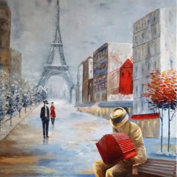 Painting titled "Paris: sur le banc" by Alice Capelli, Original Artwork, Oil