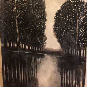 Painting titled "ARBRES ET REFLETS" by Alice Guillot-Michel, Original Artwork, Acrylic