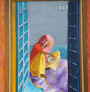 Картина под названием "Déjeuner à Jaïpur" - Alice Queffelec, Подлинное произведение искусства, Акрил