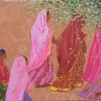 Schilderij getiteld "saris-40x30-couteau…" door Alice Queffelec, Origineel Kunstwerk, Olie