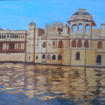 Peinture intitulée "udaipur-lac-pichola…" par Alice Queffelec, Œuvre d'art originale, Huile