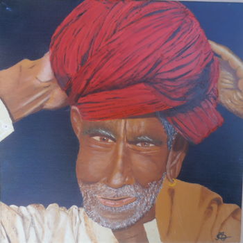 Pintura intitulada "turban-30x30-huile-…" por Alice Queffelec, Obras de arte originais, Óleo