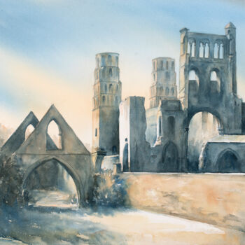 Painting titled "un jour à l'Abbaye…" by Alice Quillévéré, Original Artwork, Watercolor