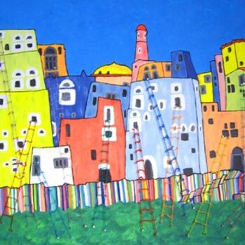 Pittura intitolato "Villaggio a colori…" da Alice Castellani, Opera d'arte originale