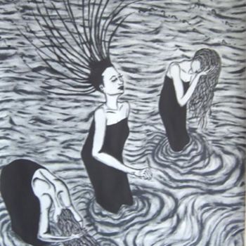 Peinture intitulée "Donne al fiume" par Alice Castellani, Œuvre d'art originale