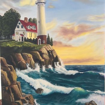 Painting titled "Light house" by Hakan Oğuz, Original Artwork, Oil