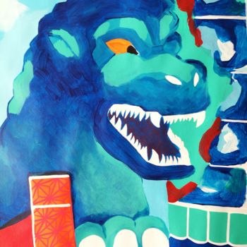 Schilderij getiteld "Tokyo Godzilla Kake…" door Alice Maynard, Origineel Kunstwerk, Acryl