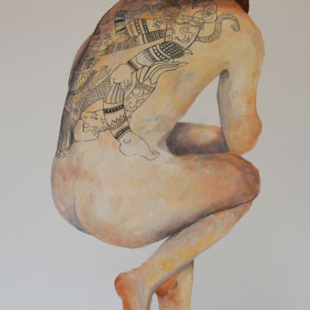 Peinture intitulée "Charly tatoué" par Alice, Œuvre d'art originale, Acrylique