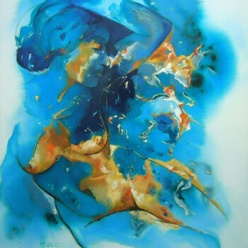 Painting titled "Mujer en azules / W…" by Alicia Besada, Original Artwork, Oil