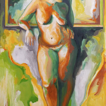 Pintura intitulada "Placer en la ventan…" por Alicia Besada, Obras de arte originais, Óleo
