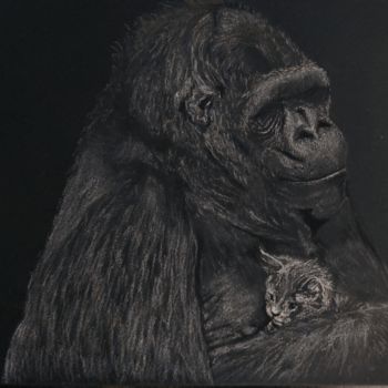 Dibujo titulada "dessin du gorille k…" por Alice Dupont, Obra de arte original, Pastel Montado en Otro panel rígido
