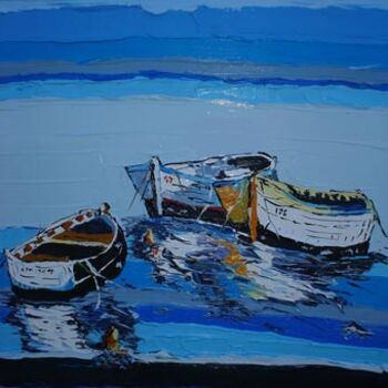 Peinture intitulée "Лодки в бухте с при…" par Alik Vetrof, Œuvre d'art originale, Huile