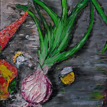 绘画 标题为“Зеленый лук на серо…” 由Alik Vetrof, 原创艺术品, 油