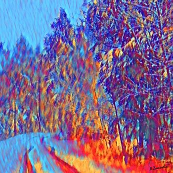 Digitale Kunst mit dem Titel "A Winter Road" von Alik Zamostin, Original-Kunstwerk, Fotomontage