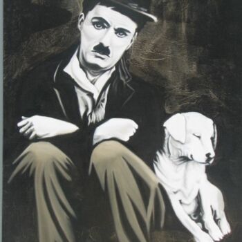 Malarstwo zatytułowany „Чарли с собакой” autorstwa Алиханов, Oryginalna praca, Olej