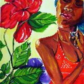 Painting titled "Red Hibiscus" by Alison Norton, Original Artwork